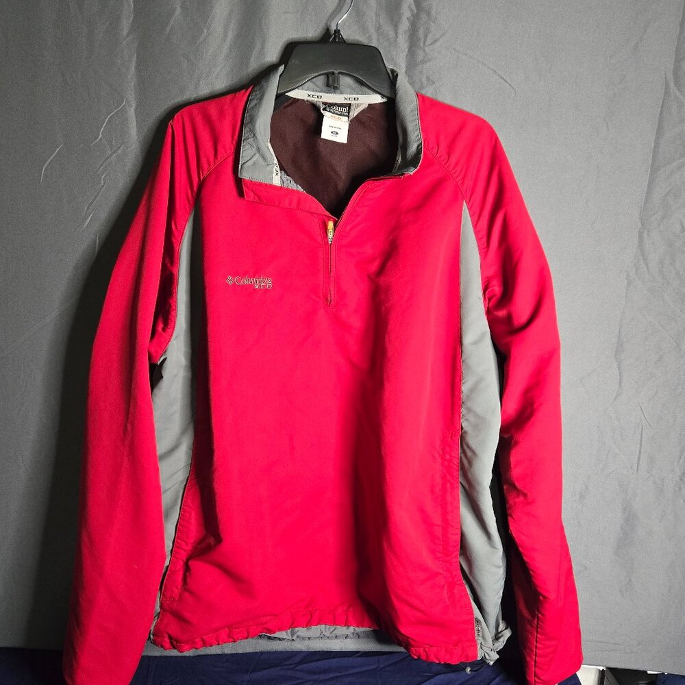 Columbia XCO 1/4 Zip Windbreaker Men's XL Red Gray Mock Neck Polyester Packable
